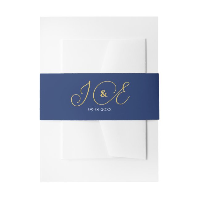 Elegant Navy Yellow Gold Wedding Invitation Suite Belly Band (Front Example)