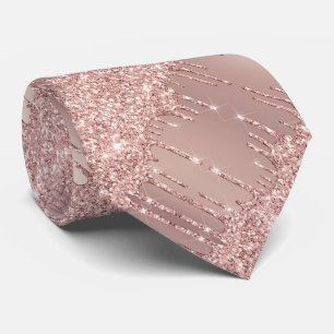 Elegant Neck Tie - Rose Gold Blush Glitter Drips