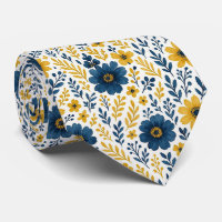Elegant Neck Tie With Mediterranean Floral Art