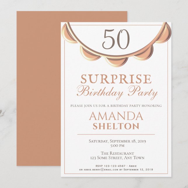 Elegant Necklace 50th Surprise Birthday Party Invitation (Front/Back)
