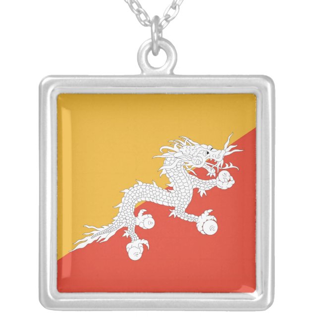 Elegant Necklace with Flag of Bhutan (Front)