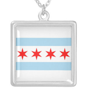 Elegant Necklace with Flag of Chicago, Illinois