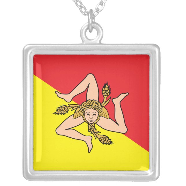 Elegant Necklace with Flag of Sicily, Italy (Front)