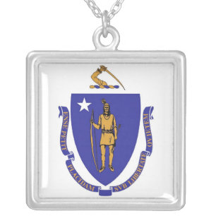 Elegant Necklace with Flag of the Massachusetts