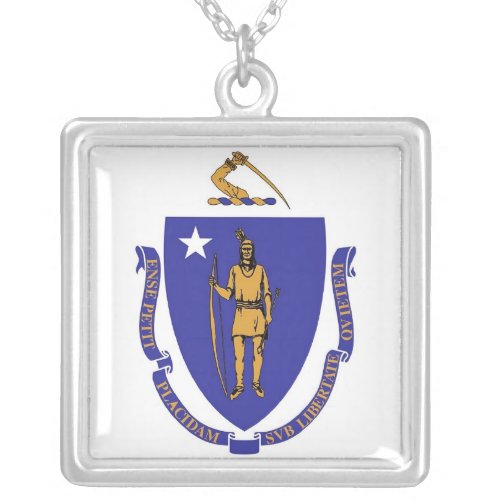 Elegant Necklace with Flag of the Massachusetts