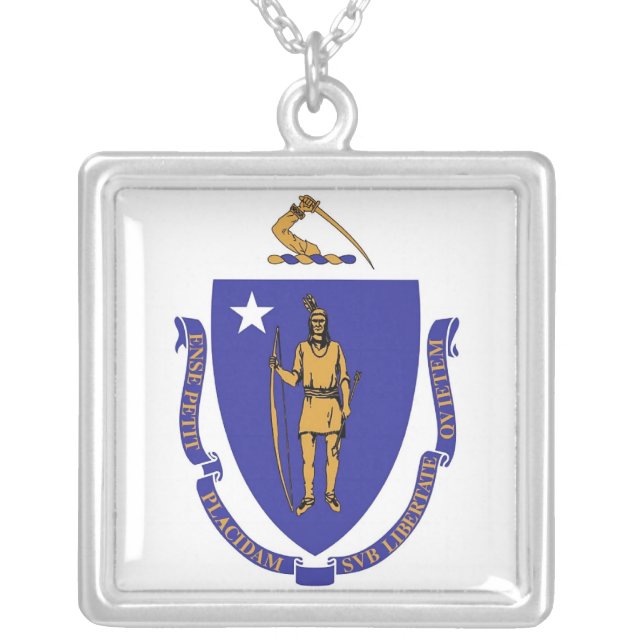 Elegant Necklace with Flag of the Massachusetts (Front)