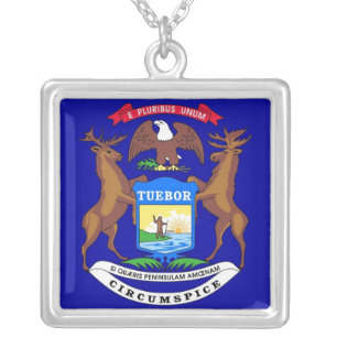 Elegant Necklace with Flag of the Michigan