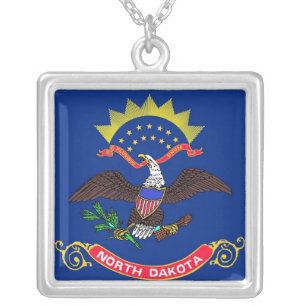 Elegant Necklace with Flag of the North Dakota