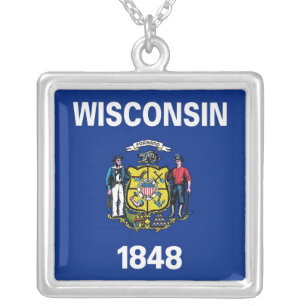 Elegant Necklace with Flag of the Wisconsin