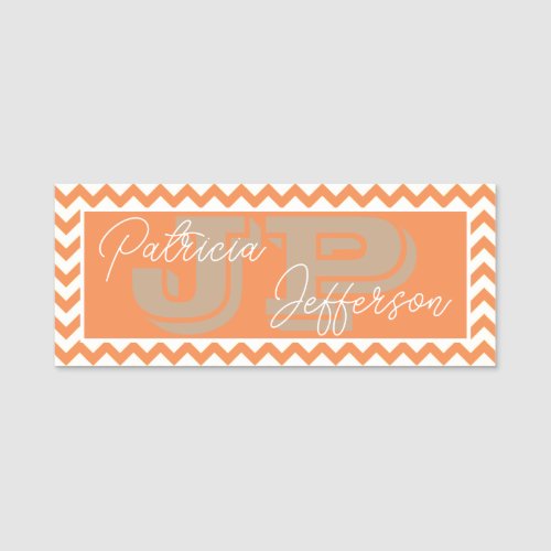 Elegant Nectarine Orange Chevron Unique Monogram Name Tag