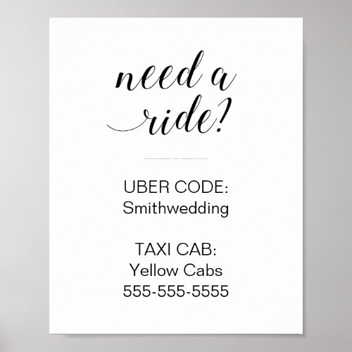 Elegant Need A Ride Wedding Transportation Poster