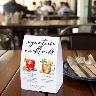 Elegant Negroni Moscow Mule Mocktails Menu Paper Table Tent