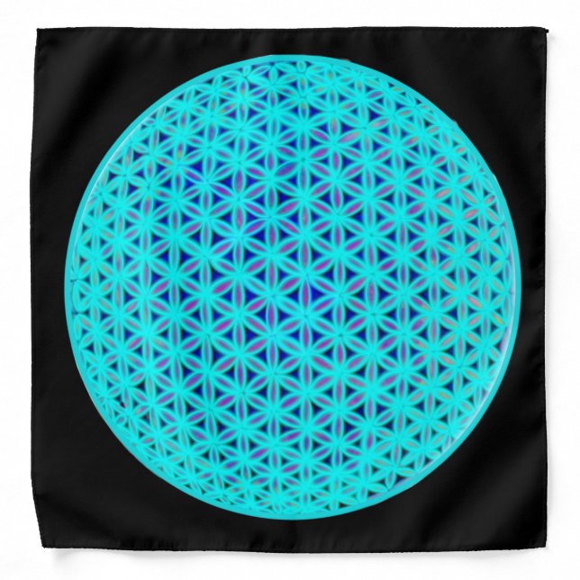 Elegant neon blue teal flower of life  bandana (Front)