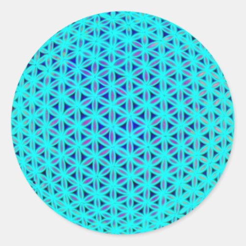 Elegant neon blue teal flower of life  classic round sticker