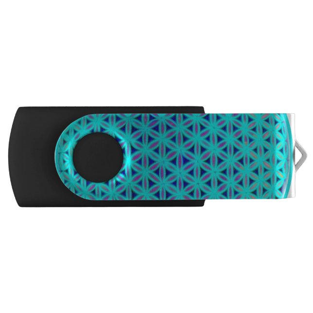 Elegant neon blue teal flower of life  flash drive (Front)