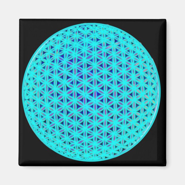 Elegant neon blue teal flower of life  magnet (Front)