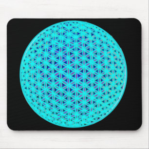 Elegant neon blue teal flower of life  mouse pad