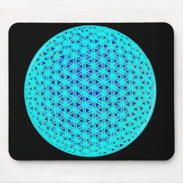 Elegant neon blue teal flower of life  mouse pad (Front)