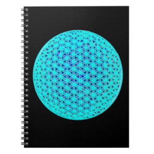 Elegant neon blue teal flower of life notebook