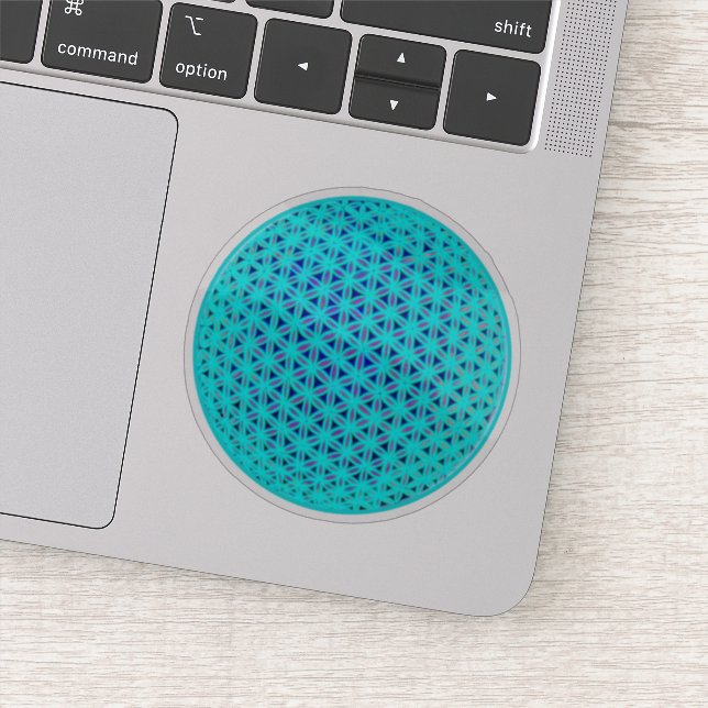Elegant neon blue teal flower of life  sticker (Detail)