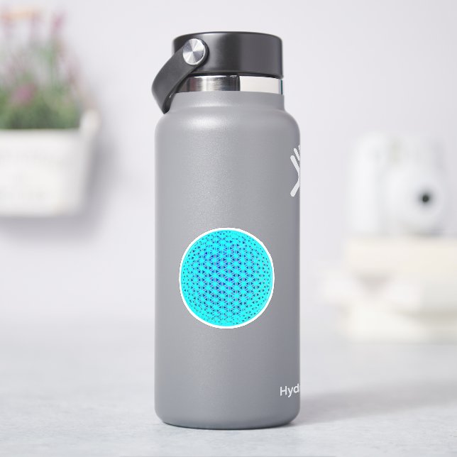 Elegant neon blue teal flower of life  sticker (HydroFlask)