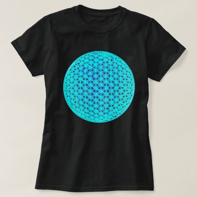 Elegant neon blue teal flower of life  T-Shirt (Design Front)