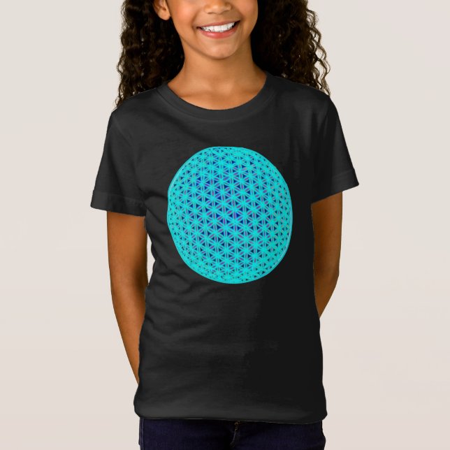 Elegant neon blue teal flower of life  T-Shirt (Front)