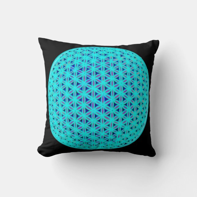 Elegant neon blue teal flower of life  throw pillow (Front)