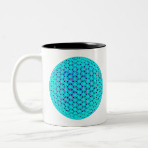 Elegant neon blue teal flower of life  Two-Tone coffee mug
