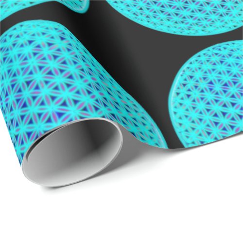 Elegant neon blue teal flower of life  wrapping paper