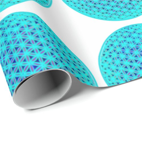 Elegant neon blue teal flower of life  wrapping paper