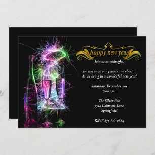 Elegant Neon Champagne New Years Eve Party Invitation