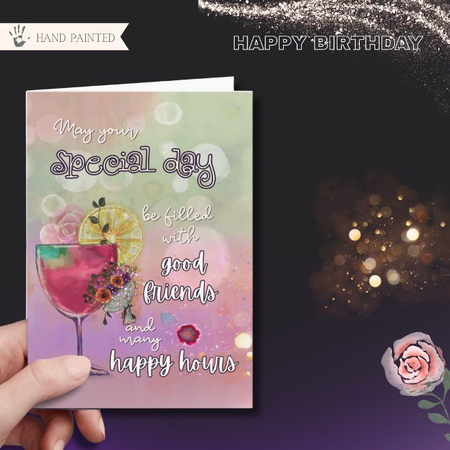 Elegant Neon Cocktail Happy Hour Birthday Folded  Card (Elegant Neon Cocktail Happy Hour Birthday Folded Card)