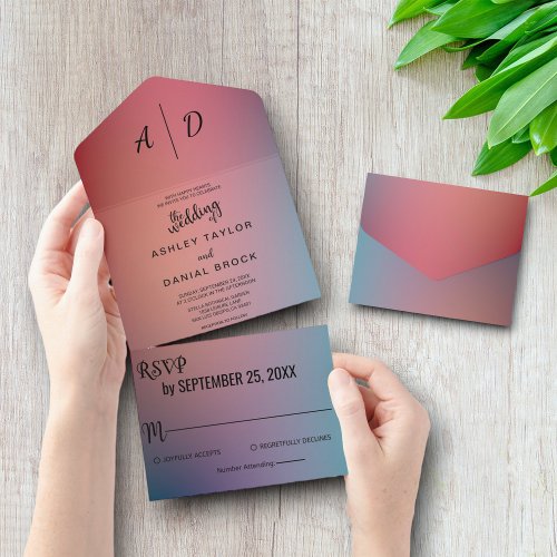 Elegant neon colors All in One Wedding Invite