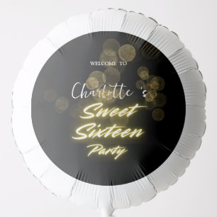 Elegant neon Gold Black retro Sweet 16th Birthday Balloon