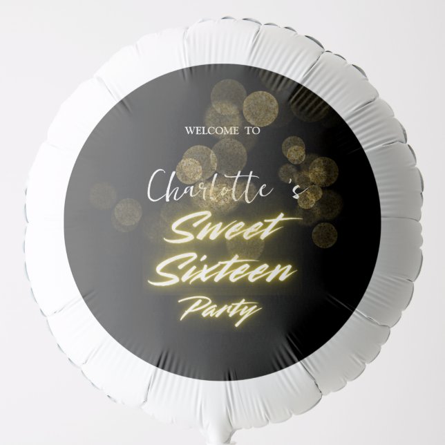 Elegant neon Gold Black retro Sweet 16th Birthday  Balloon (Front)