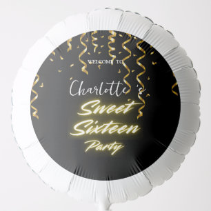 Elegant neon Gold Black retro Sweet 16th Birthday  Balloon