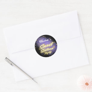 Elegant neon gold Black retro Sweet 16th Birthday Classic Round Sticker