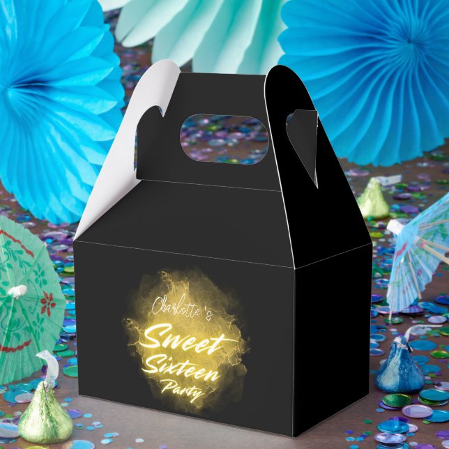 Elegant neon gold Black retro Sweet 16th Birthday  Favor Boxes (Party)