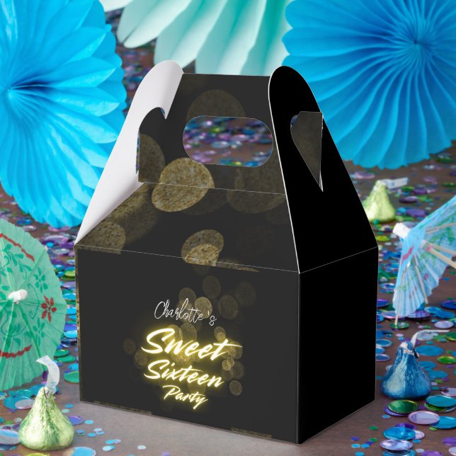 Elegant neon gold Black retro Sweet 16th Birthday  Favor Boxes (Party)