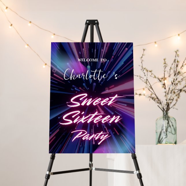 Elegant neon Gold Black retro Sweet 16th Birthday  Foam Board (In Situ (Stand))