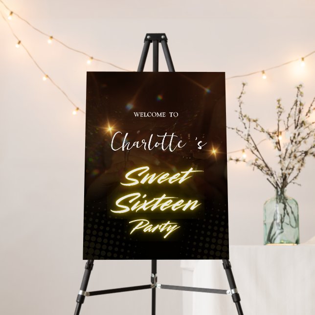 Elegant neon Gold Black retro Sweet 16th Birthday  Foam Board (In Situ (Stand))