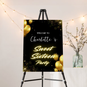 Elegant neon Gold Black retro Sweet 16th Birthday Foam Board