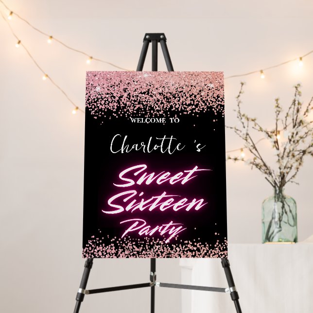 Elegant neon Gold Black retro Sweet 16th Birthday  Foam Board (In Situ (Stand))