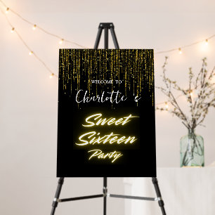 Elegant neon Gold Black retro Sweet 16th Birthday Foam Board