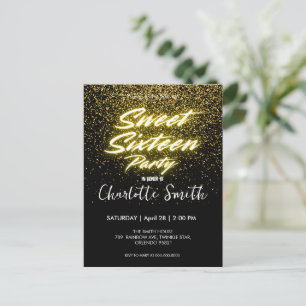 Elegant neon Gold Black retro Sweet 16th Birthday  Postcard
