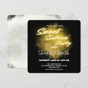 Elegant neon gold pink marble Sweet 16th Birthday Thank You Card