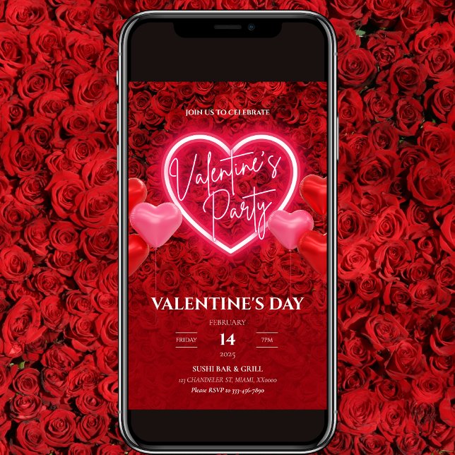 Elegant Neon Heart Valentine's Party Invitation (Creator Uploaded)