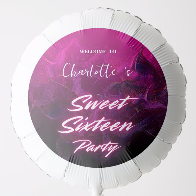 Elegant neon Pink Black retro Sweet 16th Birthday  Balloon (Front)