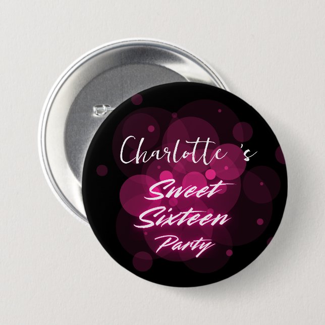 Elegant neon Pink Black retro Sweet 16th Birthday  Button (Front & Back)
